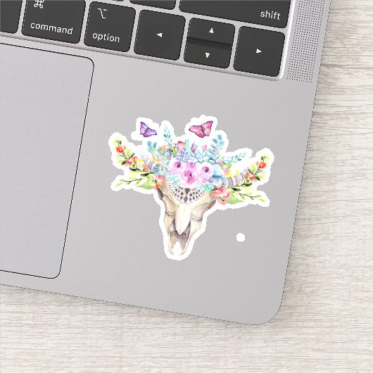 Sticker Crâne animal Boho avec papillons et fleurs (Détail)