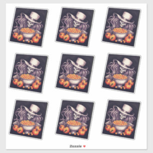 Sticker Crâne avec casquette blanc et grand grain citrouil