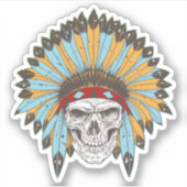 Sticker Crâne avec contour de coiffure amérindienne (Devant)