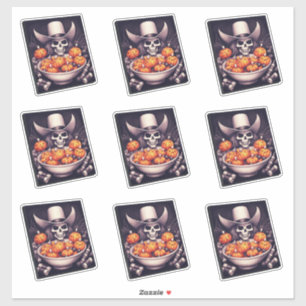 Sticker Crâne avec grand grain halloween citrouille bol