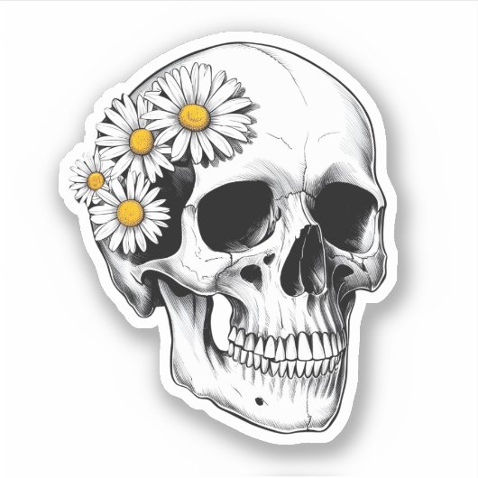 Sticker Crâne avec marguerites (Devant)