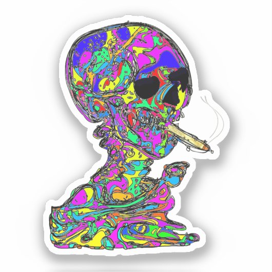 Sticker Crâne Calavera fumant une cigarette (Recto)