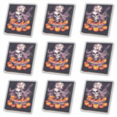 Sticker Crâne dans un bol citrouille cheveux gris long (Devant)