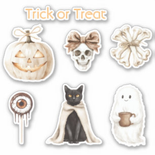 Sticker Crâne de chat d'Halloween Œil de fantôme Citrouill