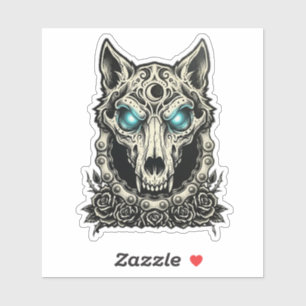 Sticker Crâne de Loup aux Yeux Bleus Lumineux Chaîne de Bi