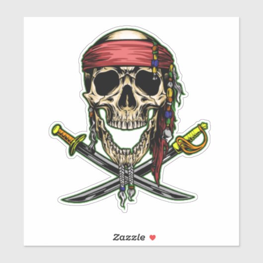 Sticker Crâne de pirate d'épée (Feuille)