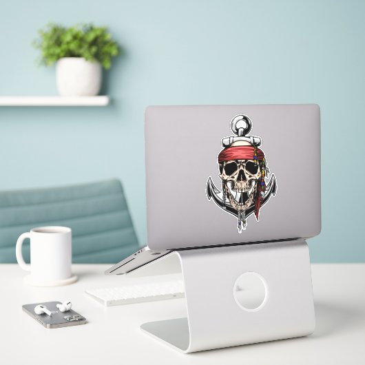 Sticker Crâne de pirate nautique (Ordinateur portable sur le bureau)