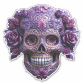 Sticker Crâne de sucre orné pourpre (Devant)