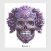 Sticker Crâne de sucre orné pourpre (Feuille)