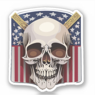 Sticker Crâne décoré avec Drapeau américain