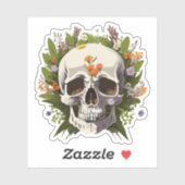 Sticker Crâne décoré de dessins de couleur Fleurs (Feuille)