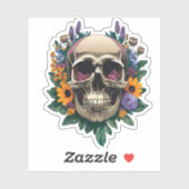 Sticker Crâne décoré de dessins de couleur Fleurs (Feuille)