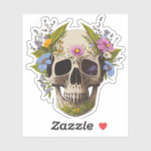 Sticker Crâne Décoré de Fleurs Dessins Colorés (Feuille)