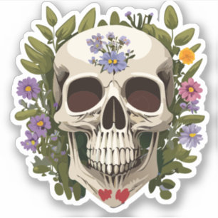 Sticker Crâne Décoré de Fleurs Dessins Colorés