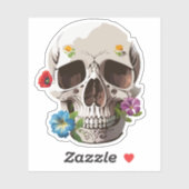 Sticker Crâne Décoré de Fleurs Dessins Colorés (Feuille)