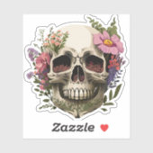 Sticker Crâne Décoré de Fleurs Dessins Colorés (Feuille)