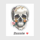 Sticker Crâne Décoré de Fleurs Dessins Colorés (Feuille)