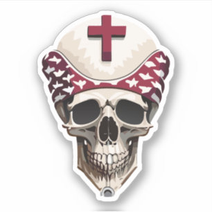 Sticker Crâne décoré d'un chapeau avec des dessins de croi