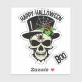 Sticker Crâne effrayant en haut chapeau avec araignée et R (Feuille)