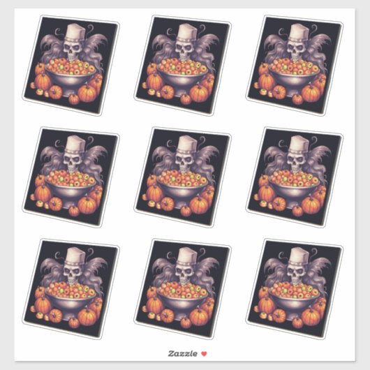 Sticker Crâne et citrouille bonbon casquette blanc (Feuille)