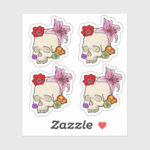 Sticker Crâne et flore