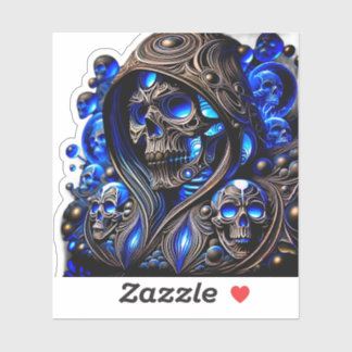 Sticker Crâne Fantôme Cyber Bleu - Édition Néon Lumineux