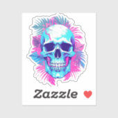 Sticker Crâne floral en style Vaporwave (Feuille)