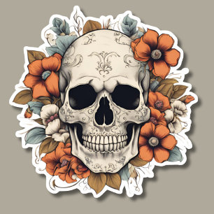 Sticker Crâne gothique aux fleurs étanche