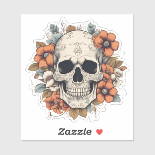 Sticker Crâne gothique aux fleurs étanche (Feuille)