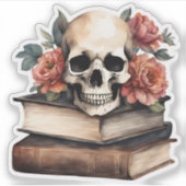 Sticker Crâne gothique avec livres et fleurs étanche (Devant)