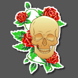 Sticker Crâne gothique avec Roses et vignes étanche