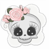 Sticker Crâne mignon avec Rose (Devant)