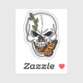 Sticker Crâne noir et blanc avec papillon monarque (Feuille)