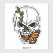 Sticker Crâne noir et blanc avec Sti papillon monarque (Feuille)
