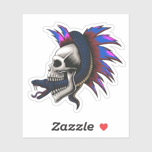 Sticker Crâne Punk Mohawk Mamba Snake Wrapling (Feuille)