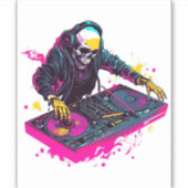 Sticker Crâne rave - EDM Party Skeleton DJ (Devant)