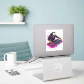 Sticker Crâne rave - EDM Party Skeleton DJ (Ordinateur portable sur le bureau)