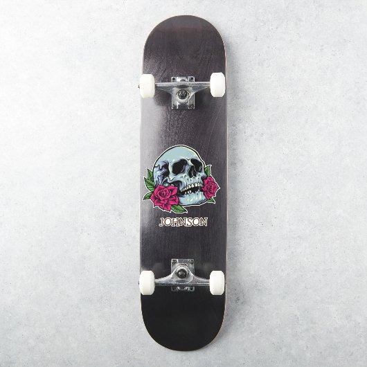 Sticker Crâne Roses rouges Moderne gothique (Skateboard)