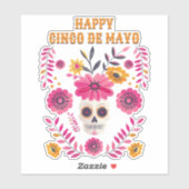 Sticker Crâne sucre Fleurs mexicaines Joyeux Cinco de Mayo (Feuille)