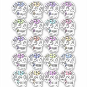 Sticker Crânes À Sucre Avec Fleurs