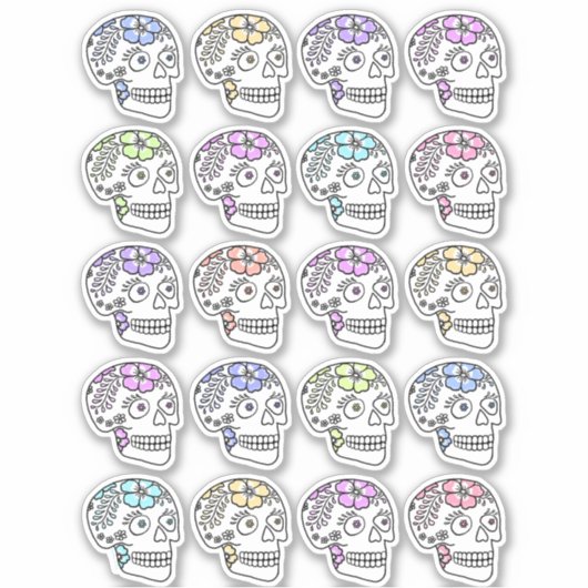 Sticker Crânes À Sucre Avec Fleurs (Devant)