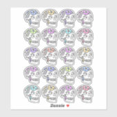 Sticker Crânes À Sucre Avec Fleurs (Feuille)