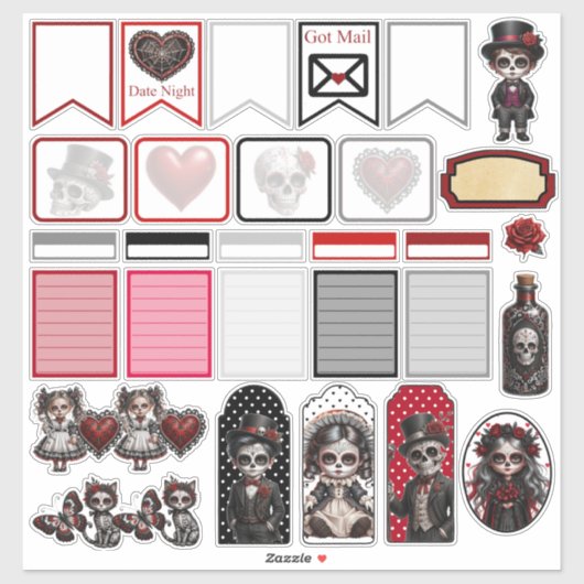 Sticker Crânes de Sucre Dark Romance 1 (Feuille)