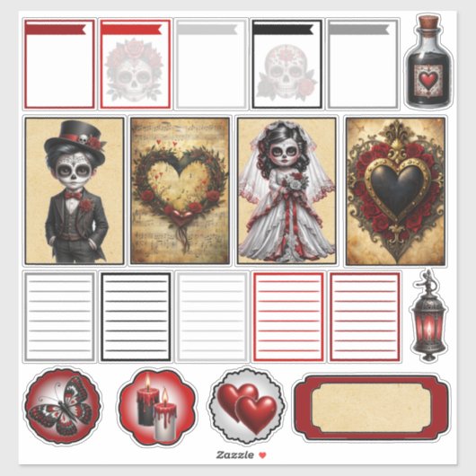 Sticker Crânes de Sucre Dark Romance 2 (Feuille)