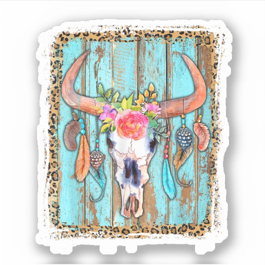 Sticker Crânes De Vache Pour Femmes Empreintes de léopard. (Devant)