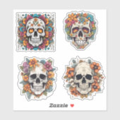 Sticker Crânes gothiques avec ensemble de fleurs (Feuille)
