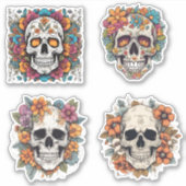 Sticker Crânes gothiques avec ensemble de fleurs (Devant)