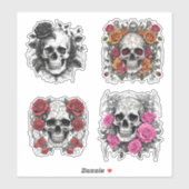 Sticker Crânes gothiques romantiques avec Roses étanches (Feuille)