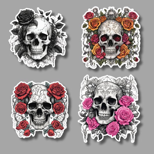 Sticker Crânes gothiques romantiques avec Roses étanches
