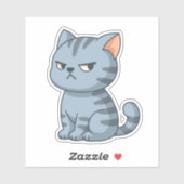 Sticker Cranky Grey Tabby Cat (Feuille)